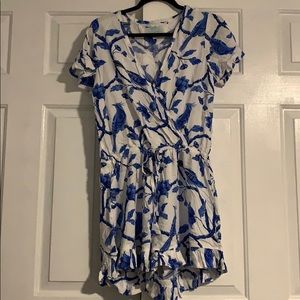 Ruffle hem blue and white romper